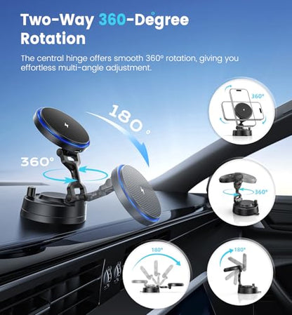 Upgraded 15W Magnetic Car Charger, Dashboard Phone Holders for iPhone 12-17