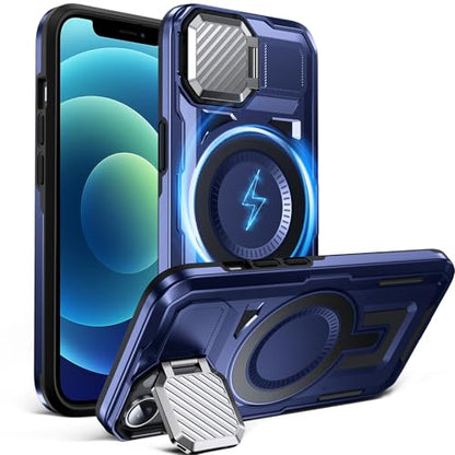 DASFOND Shield Series for iPhone 12/12 Pro Case with Camera Stand Cover [Compatible with MagSafe] Full Body Military Shockproof Protection Heavy Duty Rugged Magnetic Phone Case iPhone 12/12 Pro, Blue - color: Blue, size: Camera Stand iPhone 12/12 Pro