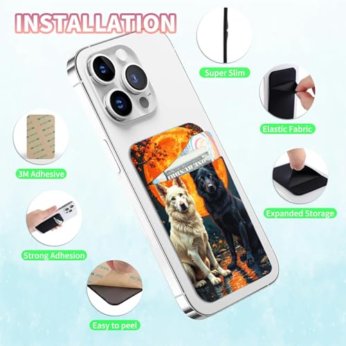 Phone Credit Card Holder Stick on, Cell Phone Pocket Self Adhesive Stretchy Stick on Wallet ID Credit Card Case Pouch Sleeve with Flap for All Smartphones, Black White Wolf - color: Black White Wolf