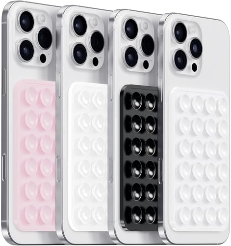 Anteel Silicone Suction Phone Case Mount, Non Slip Sticky Phone Grip for Cellphone, Silicon Adhesive Suction Cup Phone Mount, Strong Grip Holder for Selfies & Videos (BLK&WHT&LPK&TP) - color: BLK&WHT&LPK&TP