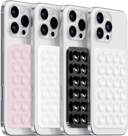 Anteel Silicone Suction Phone Case Mount, Non Slip Sticky Phone Grip for Cellphone, Silicon Adhesive Suction Cup Phone Mount, Strong Grip Holder for Selfies & Videos (BLK&WHT&LPK&TP) - color: BLK&WHT&LPK&TP