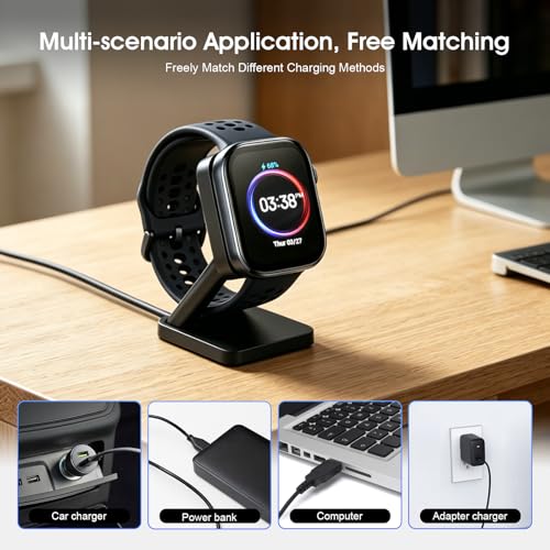 Magnetic Charging Stand Compatible with Amazfit GTR 3 / GTR 3 Pro/GTR 4, Acitive 2,GTS 3 / GTS 4, Bip 6 Smart Watch, Desktop Charger Dock with 3.3FT USB A Cable, Anti-Slip Base