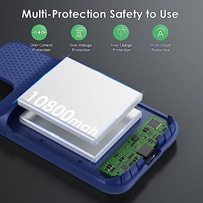Battery Case for iPhone 12/12 Pro,[2025 Upgraded] 10800mAh Ultra-Slim Portable Extended Charger Case Cover for iPhone 12/12 Pro Charging Case (6.1 Inch)-Blue - color: Blue