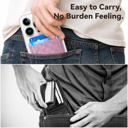 Magnetic Wallet Cell Phone Card Holder for Phone Case with Mag-Safe | Stronger Magnetic RFID Leather Phone Wallet Stick on Series of iPhone 17/16/15/14/13/12 and Pro/Promax, Holo Pink - color: Holo Pink, size: 1 Pack