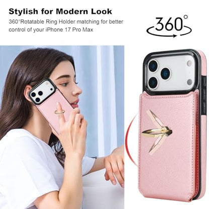 Folosu for iPhone 17 Pro Max Case Wallet,Finger Ring Holder Cover Rosegold - color: Rose Gold