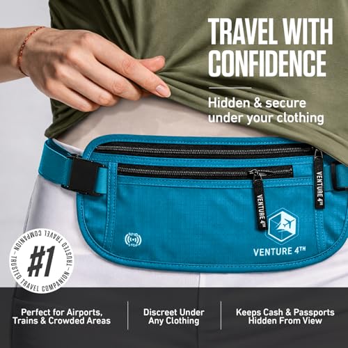 VENTURE 4TH Travel Money Belt, RFID Blocking Passport Holder - Blue - color: Blue