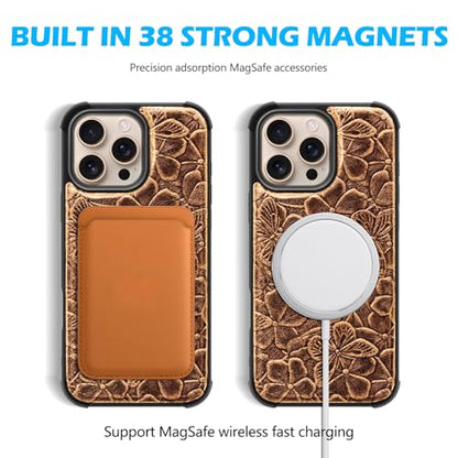 Genuine Leather Wallet Case for iPhone 16 Pro Max 6.9'', Brown | 2-in-1 Magnetic Detachable, Flip Folio with Card Slots, RFID Blocking, Shockproof Protection, Wireless Charging - color: Brown, size: 16 Pro Max 6.9‘’