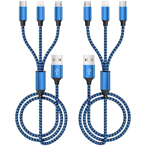 3in1 Multi Charging Cable, USB Cable for 2026 Travel Essentials 2 Pack 4FT - color: Blue