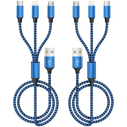 3in1 Multi Charging Cable, USB Cable for 2026 Travel Essentials 2 Pack 4FT - color: Blue