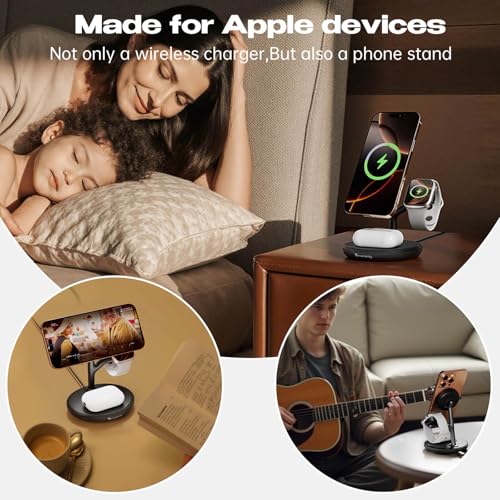3-in-1 Magnetic Wireless Charging Station,Stand for iPhone 18/17 - color: Black+White