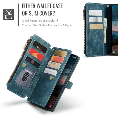 Compatible with Samsung Galaxy S26 Wallet Case,with Card Holder Kickstand Magnetic Zipper Pocket Lanyard Strap Wristlet,Leather Flip Case Wallet for Samsung Galaxy S26 5G 6.3 Inch(Blue) - color: Blue, size: S26 6.3 Inch