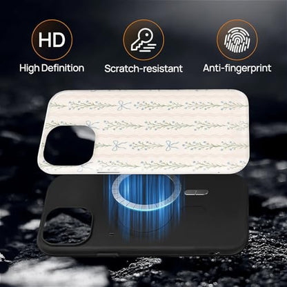 Magnetic for iPhone 14 iPhone 13 Case,[Compatible with Magsafe] Dual Layer Protective Heavy Duty Shockproof Rugged Drop Protection Bumper Hybrid Case - Blue Bow Stripes - color: Blue Bow Stripes, size: iPhone 14 iPhone 13