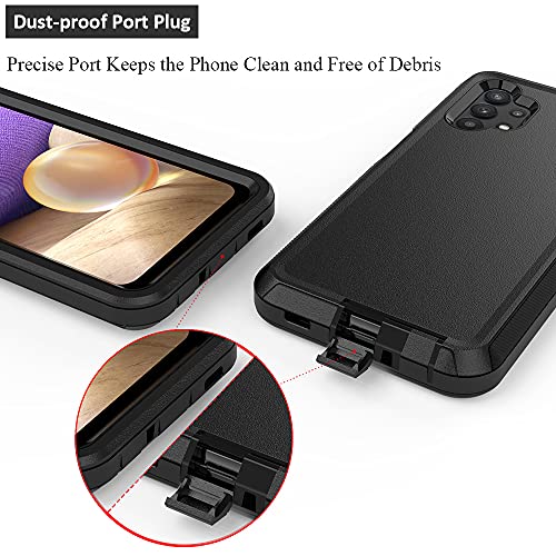 TENCO Compatible with Samsung Galaxy A32 5G Case,with Screen Protectors,Heavy Duty Rugged Shockproof Full Body Protection Kickstand Case Belt Clip Holster for 5G(Black), SM-A326B, SM-A326BDS - color: Black