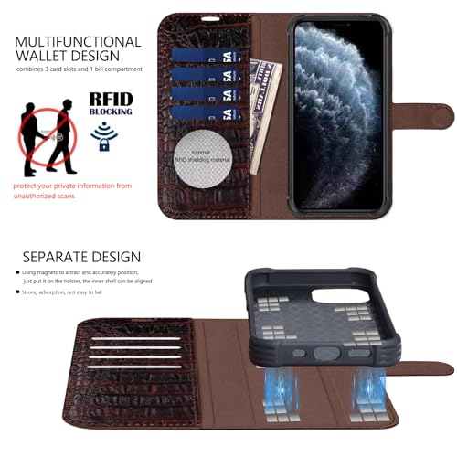 Leather Case Compatible with iPhone 16 Pro Max Wallet 6.9" | Genuine Leather 2-in-1 Magnetic Detachable Shockproof,Flip Folio Cover with Card Slot,Wireless Charging RFID Blocking - color: Brownness, size: 16 Pro Max