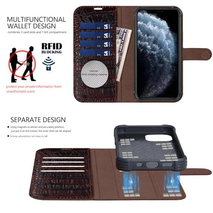 Leather Case Compatible with iPhone 16 Pro Max Wallet 6.9" | Genuine Leather 2-in-1 Magnetic Detachable Shockproof,Flip Folio Cover with Card Slot,Wireless Charging RFID Blocking - color: Brownness, size: 16 Pro Max