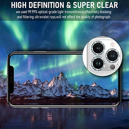 Suoman 3-Pack for iPhone 13 Pro Max/iPhone 13 Pro Camera Lens Protector, 9H Hardness Tempered Glass Film, [Flash Diamonds] [Does not Affect Night Shots] Individual Metal Protective Cover -Blue - color: Diamond Blue
