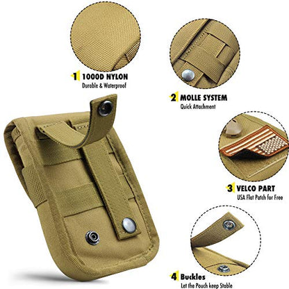 WYNEX Tactical Phone Pouch Molle, Phone Blet Holder Fit 4.0-6.7" Screen | Cellphone Holster with 2 compartmen & Card Organizer, Include Tactical Gear Clip, 1000D Nylon - color: Khaki