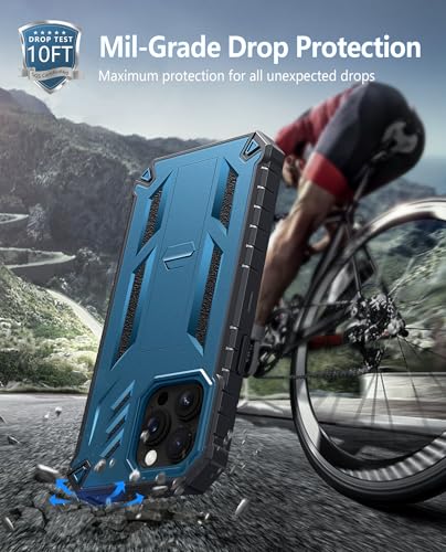 FNTCASE for iPhone 14 Pro Max Case, Built-in Screen Protector, Kickstand | 20FT Military-Grade Drop Protection, Anti-Slip Matte Textured, Rugged Heavy Duty Shockproof TPU Protective Cover - color: Kickstand Blue