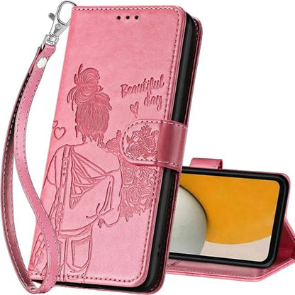 for Samsung Galaxy A15 5G Wallet case, Pink-Girl | 3 Card Holders, Kickstand, Shockproof TPU Shell, PU Leather, Magnetic Closure, Protective Flip Folio Cover, Women - color: 1