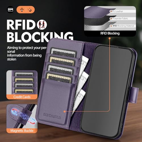 Compatible with iPhone 14 Pro Max Genuine Leather Case Wallet with Card Holder,Women Men Real Leather Flip Folio RFID Blocking Credit Card Slots Phone Cover,for Apple 14 ProMax,Purple - color: Purple, size: iPhone 14 Pro Max - 6.7"