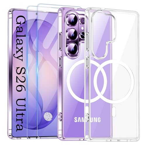 Official Clear Case for Samsung Galaxy S26 Ultra with 2 Screen Protector,[Compatible with MagSafe][Camera Protection] Anti-Yellowing Slim Luxury Phone Case for Galaxy S 26 Ultra,Transparent - color: Clear, size: Samsung Galaxy S26 Ultra
