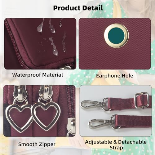 Small Crossbody Bag for Women - Mini Phone Purses with Crossbody Strap and Wallet - Nylon Arm Bag - color: A-wine Red