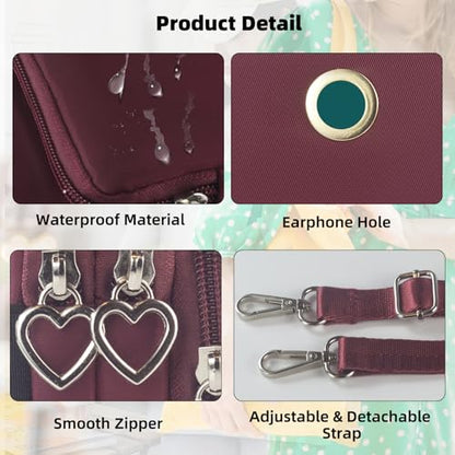 Small Crossbody Bag for Women - Mini Phone Purses with Crossbody Strap and Wallet - Nylon Arm Bag - color: A-wine Red