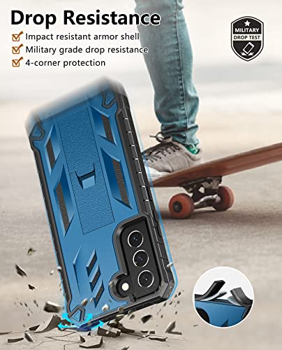 SOiOS for Samsung Galaxy S22 Protective Case: Military Grade Drop Proof Protection Mobile Phone Cover with Kickstand | Rugged Shockproof TPU Matte Textured Sturdy Phone Bumper (Blue) | 20FT Military-Grade Drop Shockproof Protection, Durable Matte Textured