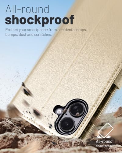 OCASE for iPhone 17 Wallet Case, Card Holder, Gold | RFID Blocking, Kickstand, Magnetic Closure, PU Leather Flip Folio, Shockproof TPU Shell, Protective Phone Cover (6.3") 2025 - color: Gold