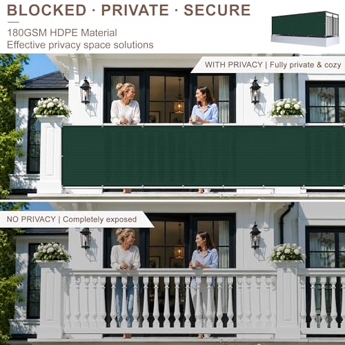 SUNNY GUARD 3' x 10' Balcony Privacy Screen, HDPE Patio Railing Cover Fence - color: Dark Green, size: 0 3' x 1 0'