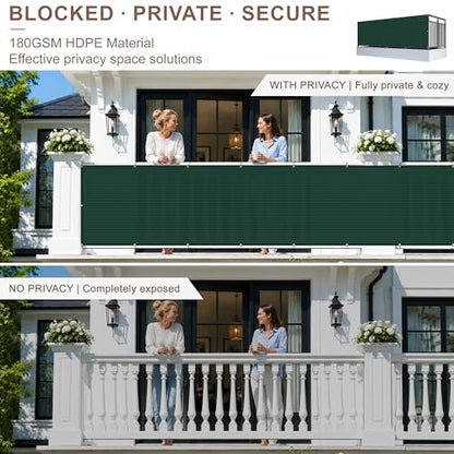 SUNNY GUARD 3' x 10' Balcony Privacy Screen, HDPE Patio Railing Cover Fence - color: Dark Green, size: 0 3' x 1 0'