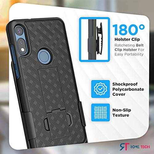 Designed for Motorola Moto E Case with Belt Clip Holster | Rugged Holster & Protective Phone Case Combo with Anti-Slip Texture - Black