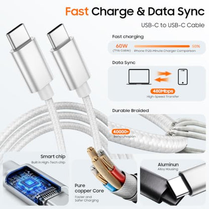 Smart Charging Butler–45W GaN Display Fast Charger with 5ft C-to-C Cable - color: White, size: 5FT