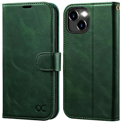 OCASE Compatible with iPhone 15 Wallet Case, PU Leather Flip Folio Case with Card Holders RFID Blocking Kickstand [Shockproof TPU Inner Shell] Phone Cover 6.1 Inch 2023, Blackish Green - color: Blackish Green