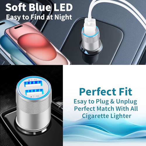 Apple MFi Certified iPhone Car Charger, 4-Pack 4.8A USB Car Phone Charger - color: Pearlescent Silver