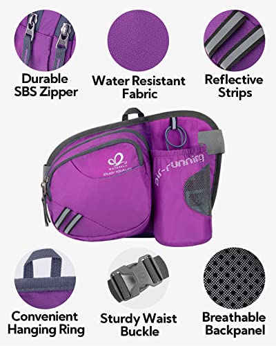 WATERFLY Fanny Pack Waist Bag: Waist Pack for Women Men with Water Bottle Holder Hiking Fanny Pack for Running Walking DogWalking Travel Cycling - color: Purple