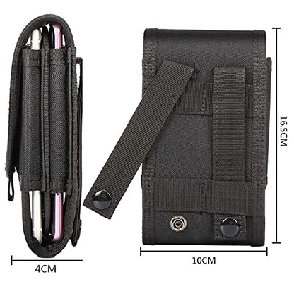 Double Capacity Phone Holster, Tactical Molle Belt Pouch with Flag Patch for iPhone 17 Pro Max/16 Pro Max/16Pro/15ProMax/14 Pro Max/13 Pro Max, Samsung S25, Size Large Extra Stiffness - color: Black