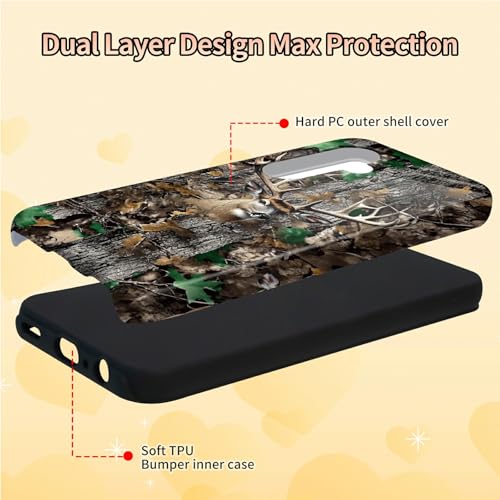 Camo Tree Deer Phone Case for Samsung Galaxy S25, Dual Layer Shockproof Rugged Cover with Soft TPU + Hard PC, Anti-Scratch Slim Fit Wireless Charging Compatible - color: Camo Tree Deer, size: 6.2" Galaxy S25