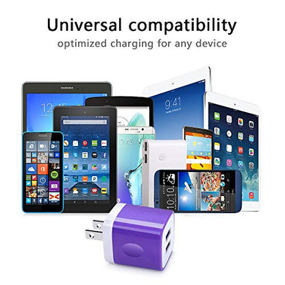 USB Charger Plug,Wall Charger,Charging Block,5Pack 2.1A Portable Power Cube Charger Adapter Compatible for iPhone 17/16/15/14/13/12/11 Pro Max/Xs Max/XR/8/7/6S/6,Samsung Galaxy S25 S24 S23 S22,LG,Moto - color: White,Blue,Green,Rosered,Purple