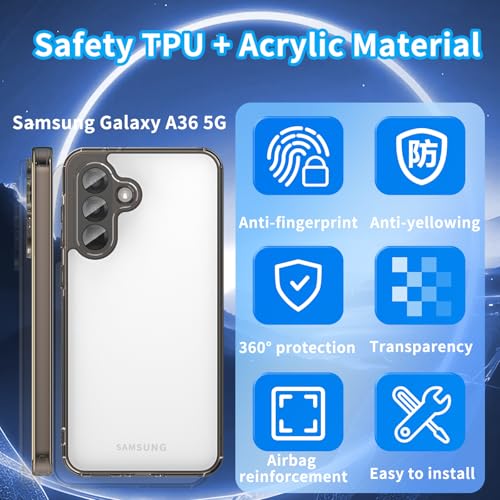 for Samsung Galaxy A36 5G TPU Phone Case (Transparent Black) | Transparent TPU Smartphone Case, Anti-Fingerprint, Shockproof, Ultra-Thin Durable Protective Cover for Samsung Galaxy A36 - color: Transparent black