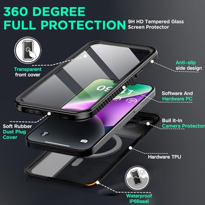 AICase iPhone 14 Plus Case Waterproof with MagSafe Clear Snowproof,Dustproof and Shockproof,IP68 Certified Full Body 360 Protection Fully Sealed Underwater Cover for iPhone 14 Plus 6.7" - color: iphone 14 Plus Waterproof Case