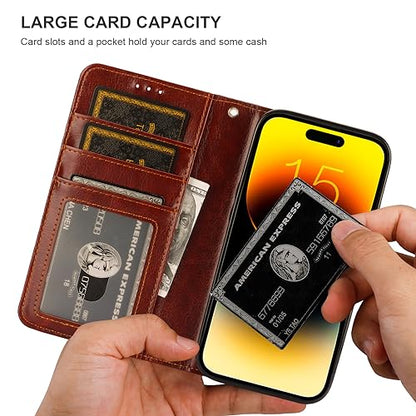 Bocasal Detachable Wallet Case Card Holder for iPhone 15, Brown | RFID Blocking Kickstand Card Slots Holder PU Leather Magnetic Shockproof Wrist Strap Removable Flip Protective Cover 6.1 inch - color: Brown