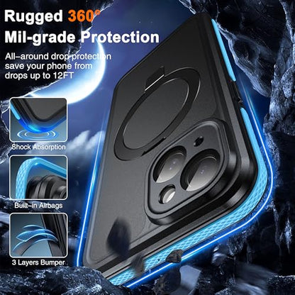 Oterkin Magnetic Stand for iPhone 15 Case Waterproof IP68, Blue - color: Blue, size: iPhone 15 6.1''