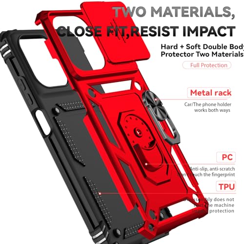 for Motorola Moto G 2025 / Moto G 2026 / Moto G Play 2026 Case, with Slide Camera Cover Screen Protector Ring Holder Kickstand Military Grade Protection 15ft Drop Tested Protective Phone Case (Red) - color: Red with camera cover Military-Grade 2nd gen