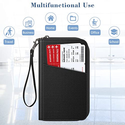 FINTIE Family Passport Holder Wallet Travel Document Organizer Clutch Bag | RFID Blocking Credit Cards Case Cover for Women Men - color: Black