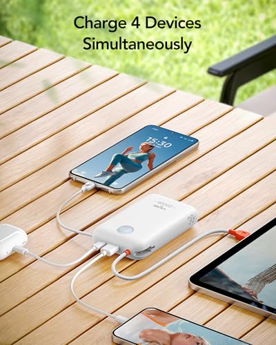 VIYISI Portable Charger 20000mAh 30W Fast Charging with Built-in 2 Cables - color: White
