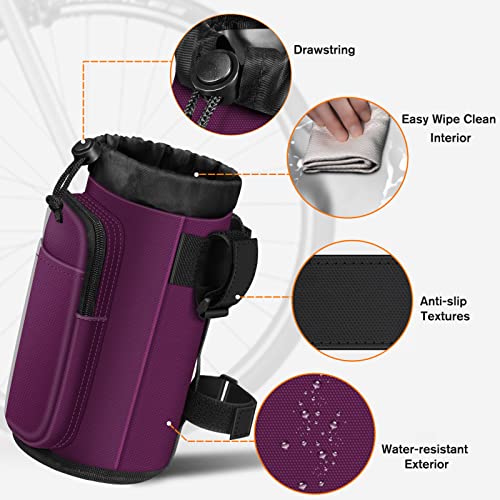 FINPAC Cup Holder for Bike, Universal Water Bottle Holder w/Phone Pockets - color: Purple