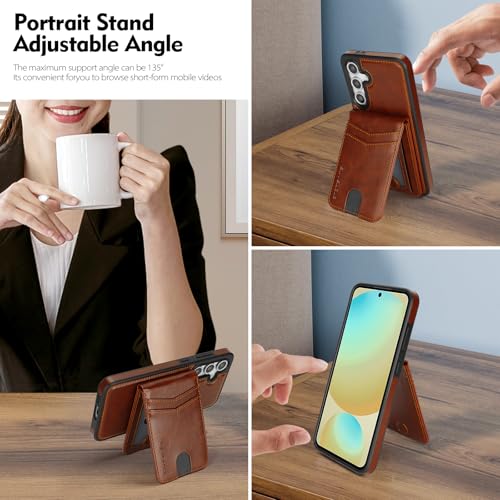 SkyEagle Compatible Magsafe 2 in 1 Detachable Samsung Galaxy S25 FE Wallet Case with Card Holder Women Men,Magnetic Shockproof PU Leather Phone Case RFID Blocking Flip Kickstand Credit Slots,Brown - color: Brown, size: Samsung Galaxy S25 FE 5G