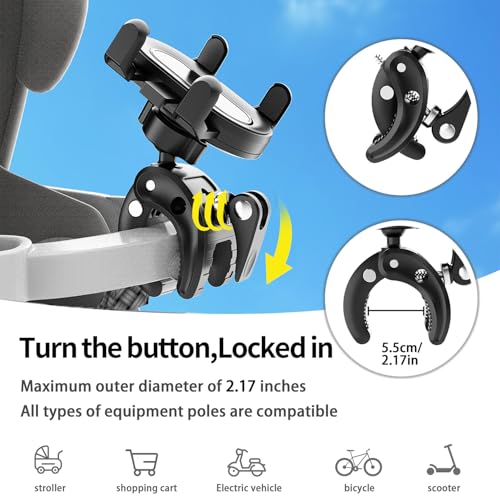 Temvue Stroller Phone Holder,Universal Phone Mount Clamp,360° Rotation, Suitable for All Types of Poles Such as Baby Strollers, Microphone Holders, tripods, etc,Applicable to All Mobile Phone Models.