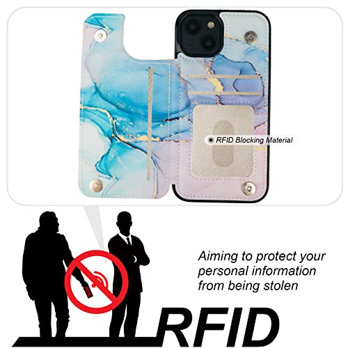 HAOPINSH for iPhone 14 Wallet Case with Card Holder, Pink Blue Marble Pattern Back Flip Folio PU Leather Kickstand Card Slots Case for Women Girls, Double Magnetic Clasp Shockproof Cover 6.1" - color: Pink Blue Marble